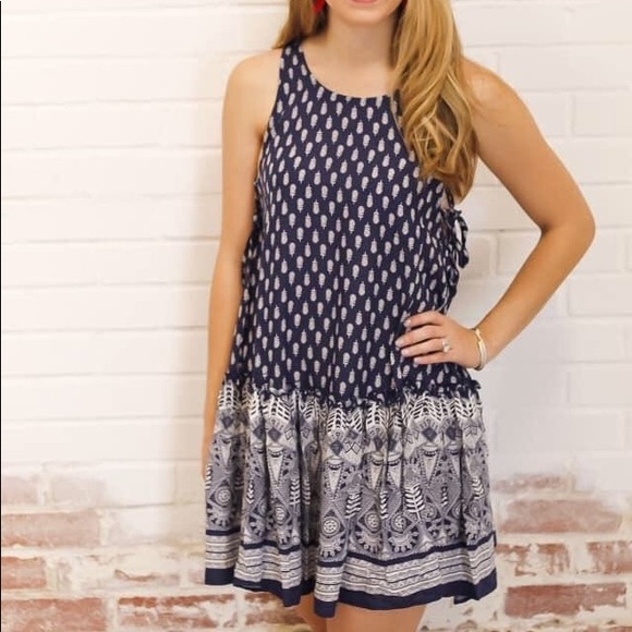 Navy Patterned Swing Dress - Picture 2 of 2